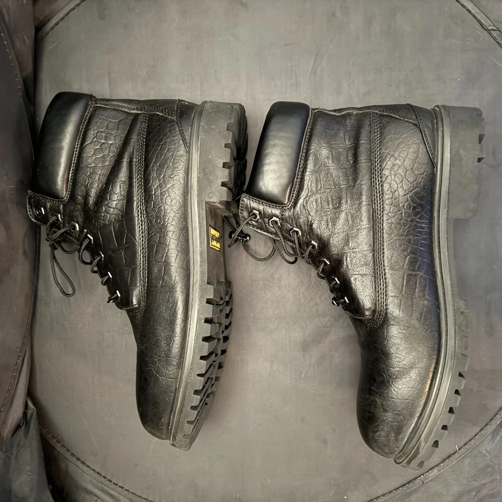Pelle Pelle‎ Men's Black Alligator Embossed Combat Lug Boots Sz 13